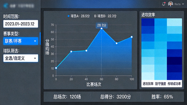 体育数据统计与可视化图表的分析界面画面